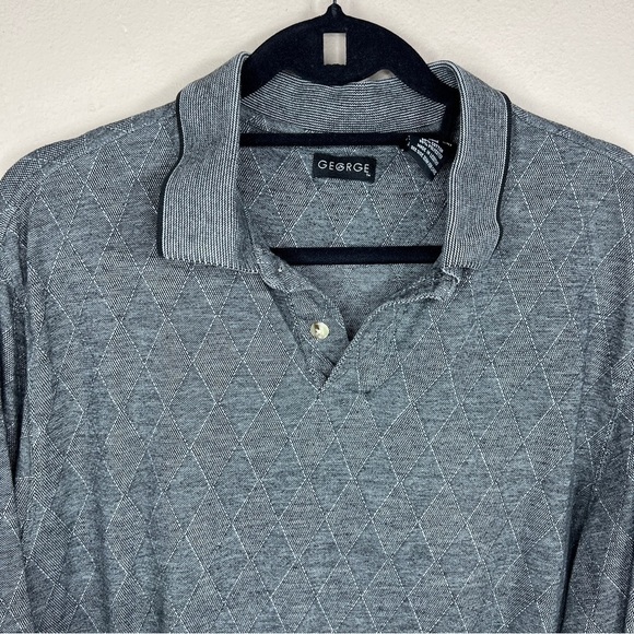 VINTAGE LARGE GEORGE GREY ARGYLE LONG SLEEVE POLO ACADEMIA STRETCH - Picture 2 of 11